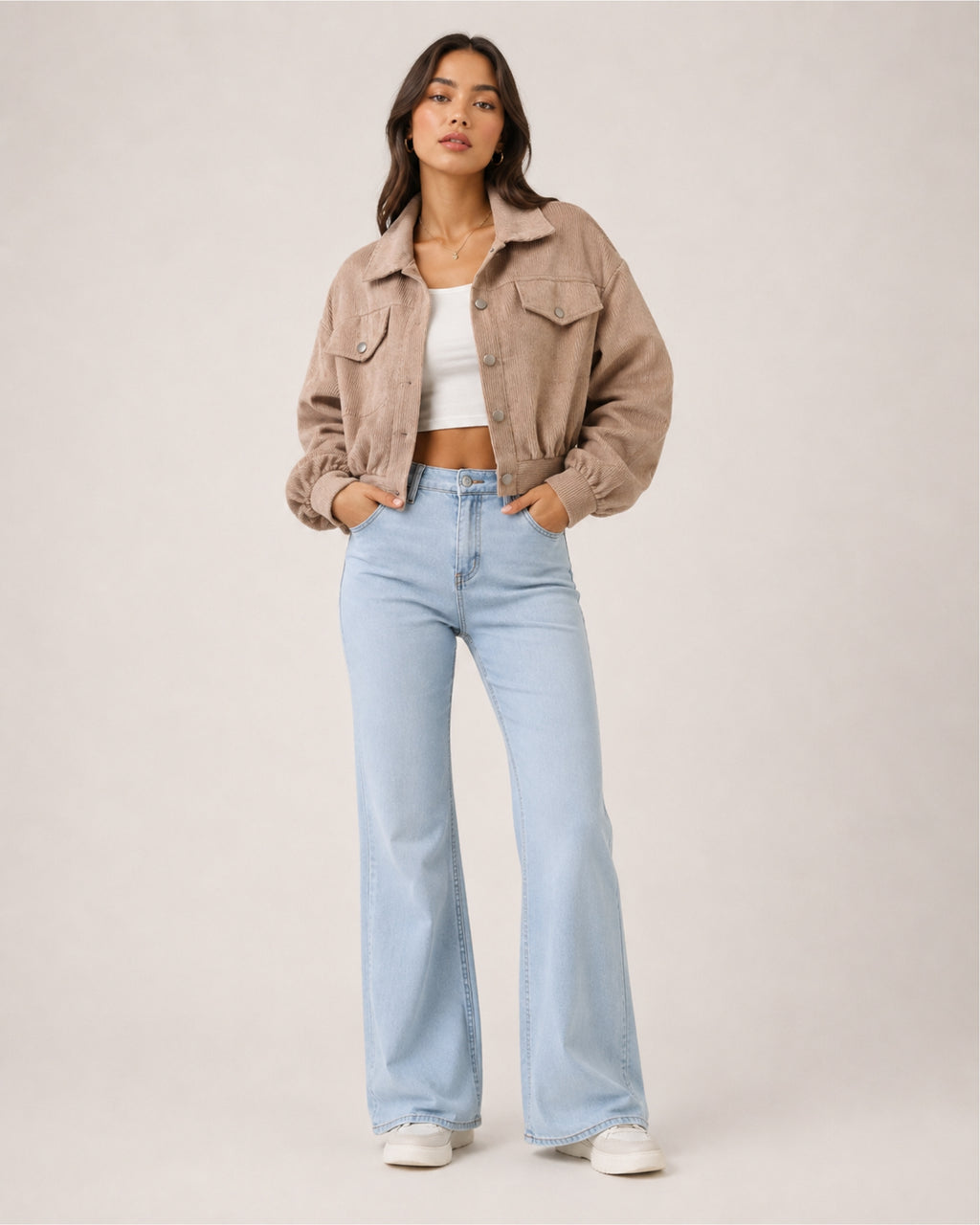Women's Brown Corduroy Jacket – Cropped Button-Up Style