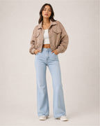 Women's Brown Corduroy Jacket – Cropped Button-Up Style