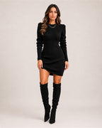 Women's Ribbed Knitted Midi Jumper Dress – Fitted Long Sleeve Dress
