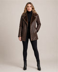 Women's Faux Leather Jacket with Faux Fur Collar