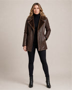 Women's Faux Leather Jacket with Faux Fur Collar