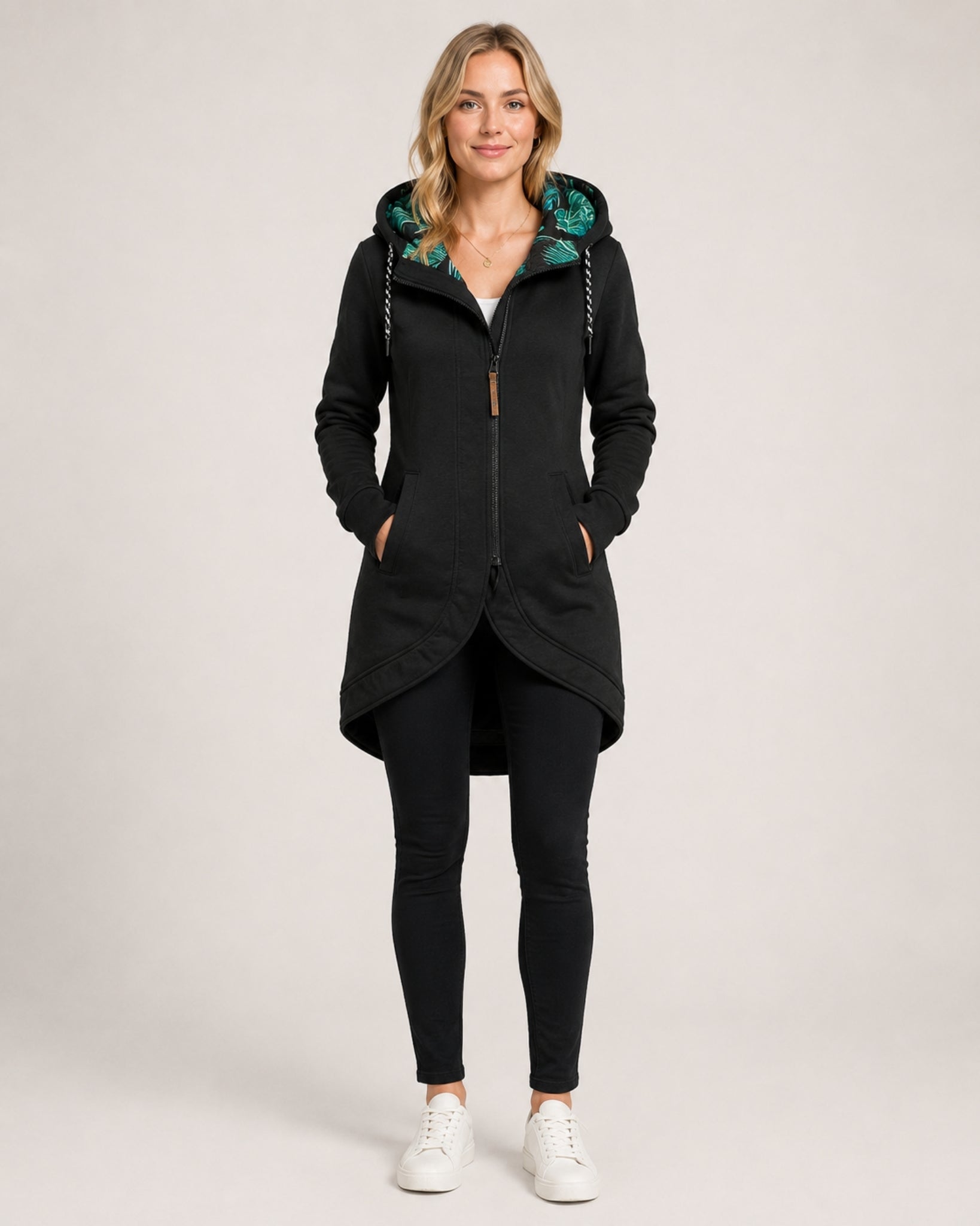 Women's Waterproof Coat Long Hooded Zip Front Style