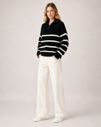 Women's Striped Jumper Half Zip Collared Knit Style