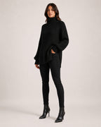 Women's Chunky Knit Roll Neck Jumper with Side Splits