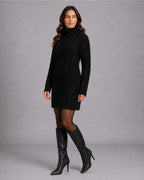 Women's Cable Knit Jumper Dress – Oversized Roll Neck Knitted Dress