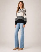 Women's Knitted Jumper Patterned Colour Block Crew Neck Style