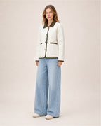Women's Quilted Jacket – Lightweight Contrast Trim Button-Up Coat