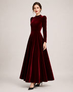 Women's Velvet Dress Midi Long Sleeve A Line Style