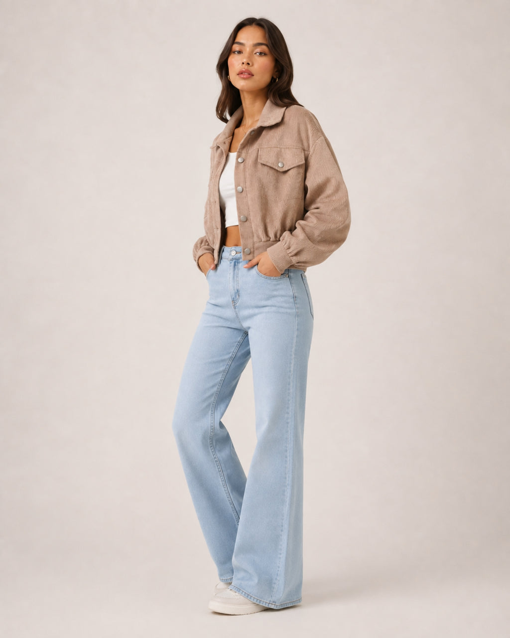 Women's Brown Corduroy Jacket – Cropped Button-Up Style