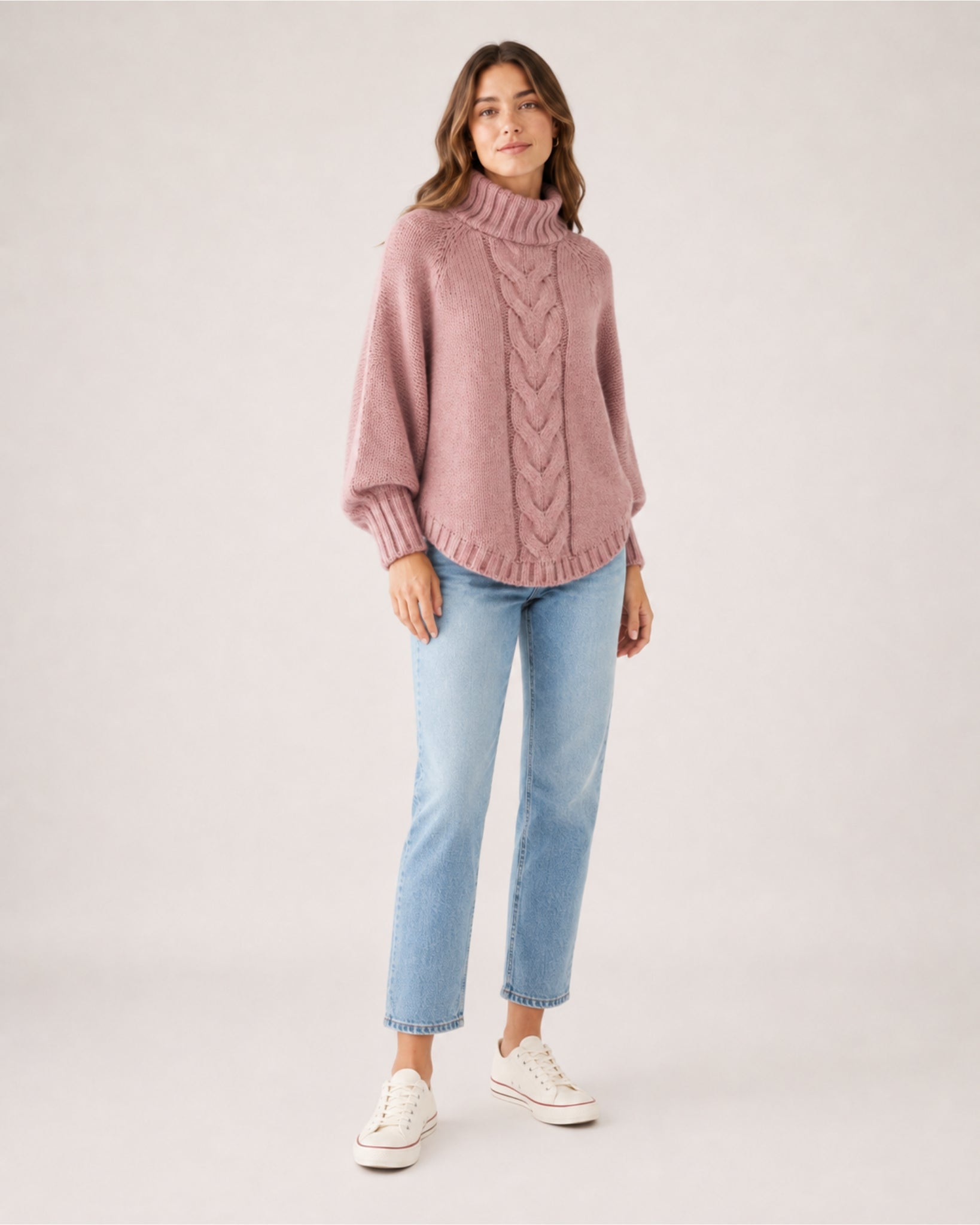 Women's Cable Knit Jumper Chunky Roll Neck Style