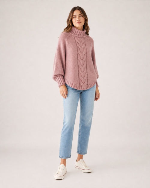Women's Cable Knit Jumper Chunky Roll Neck Style
