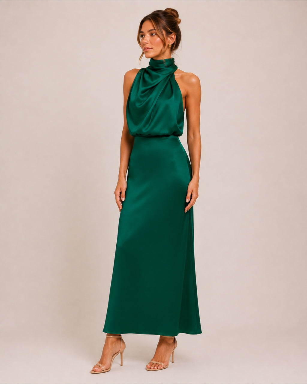 Women's Satin Halter Neck Maxi Dress