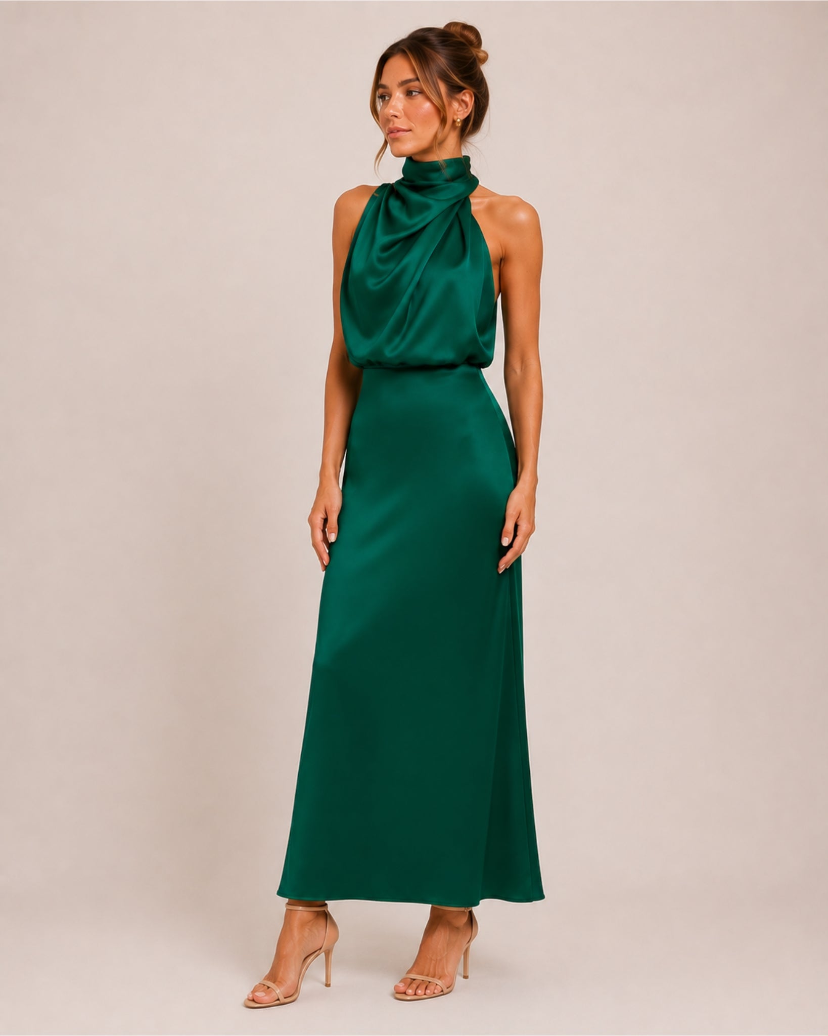 Women's Satin Halter Neck Maxi Dress