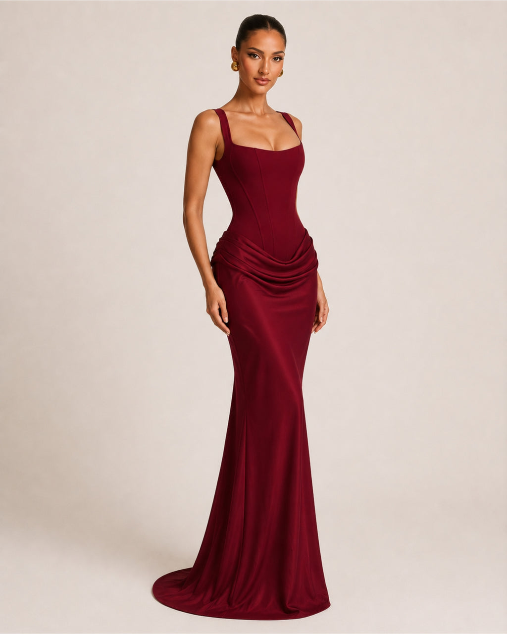 Women's Corset Bodycon Maxi Dress with Square Neck