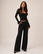 Women's Lace Long Sleeve Top – Fitted Square Neck Going Out Top