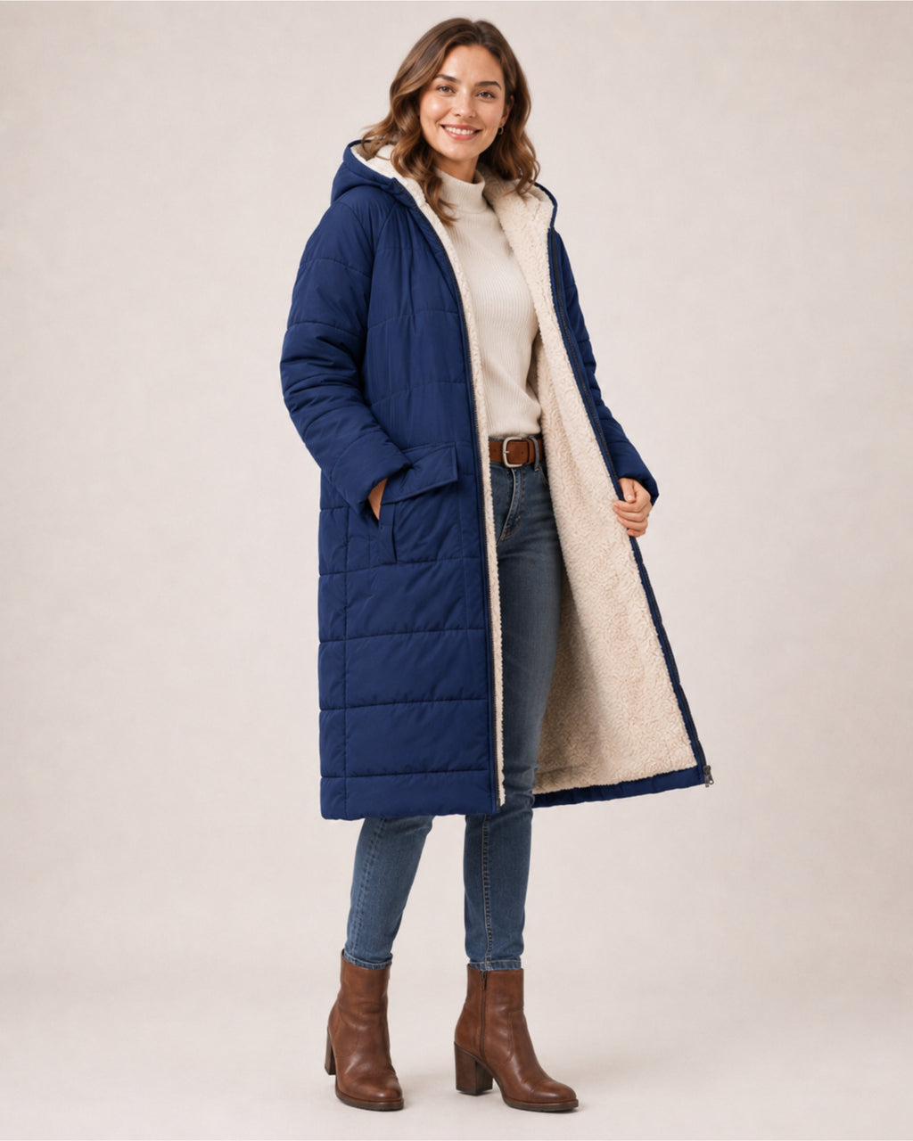 Women's Long Puffer Coat – Hooded Quilted Padded Jacket