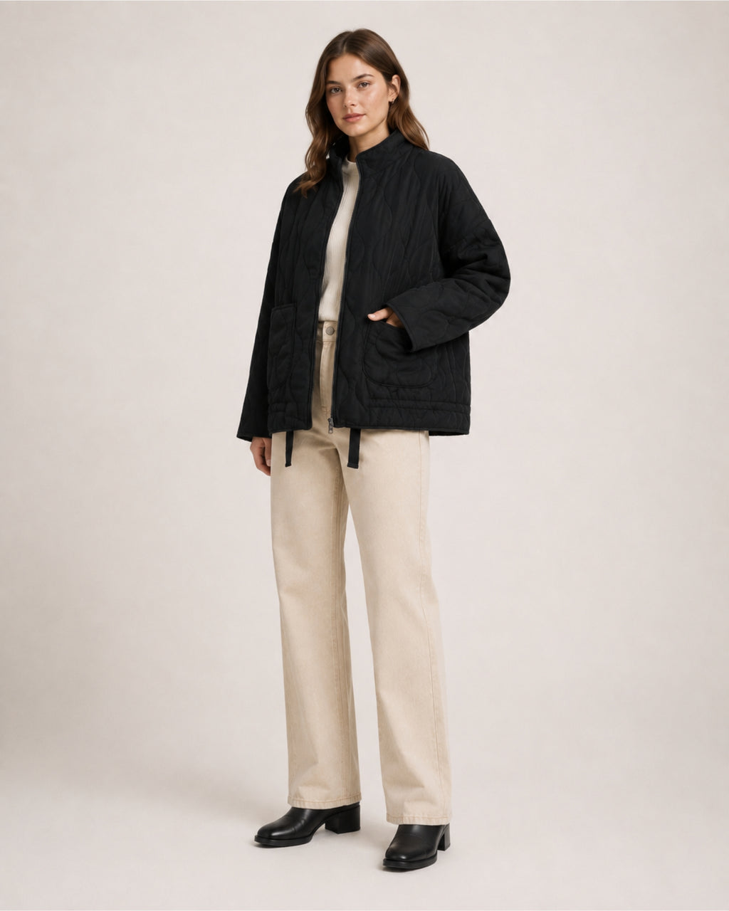 Women's Black Quilted Jacket – Lightweight Zip-Up Style