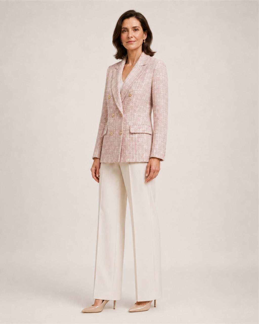 Women's Tweed Blazer Double Breasted Tailored Jacket