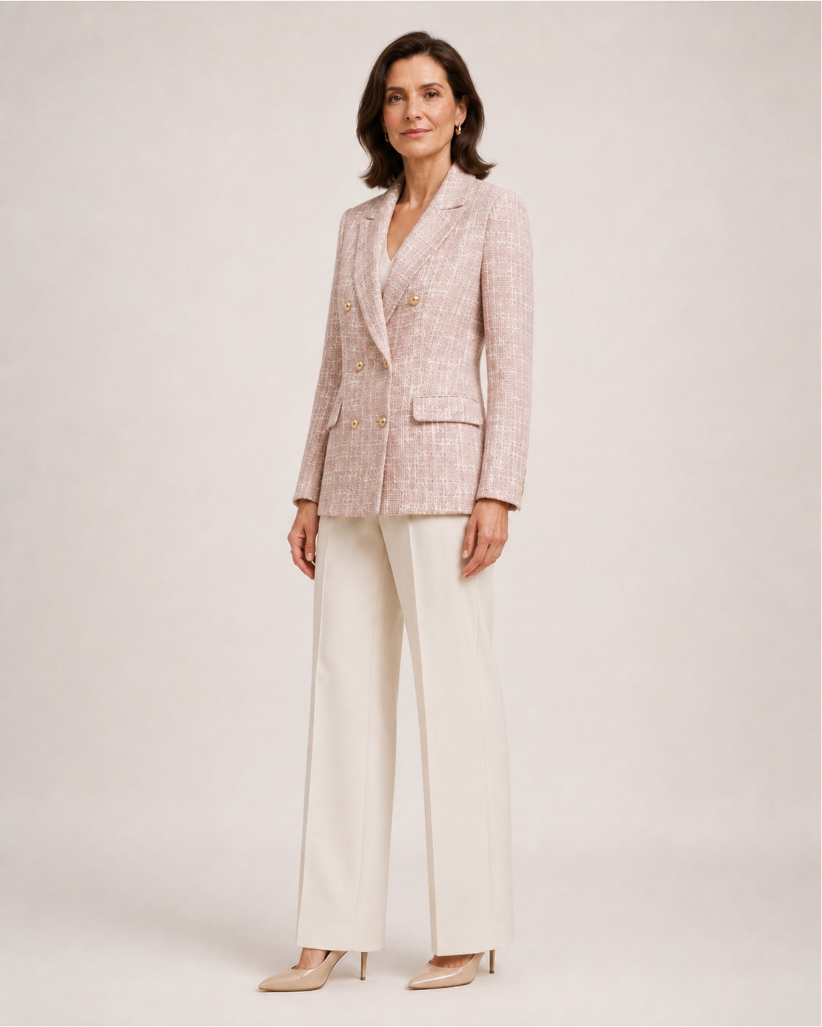 Women's Tweed Blazer Double Breasted Tailored Jacket