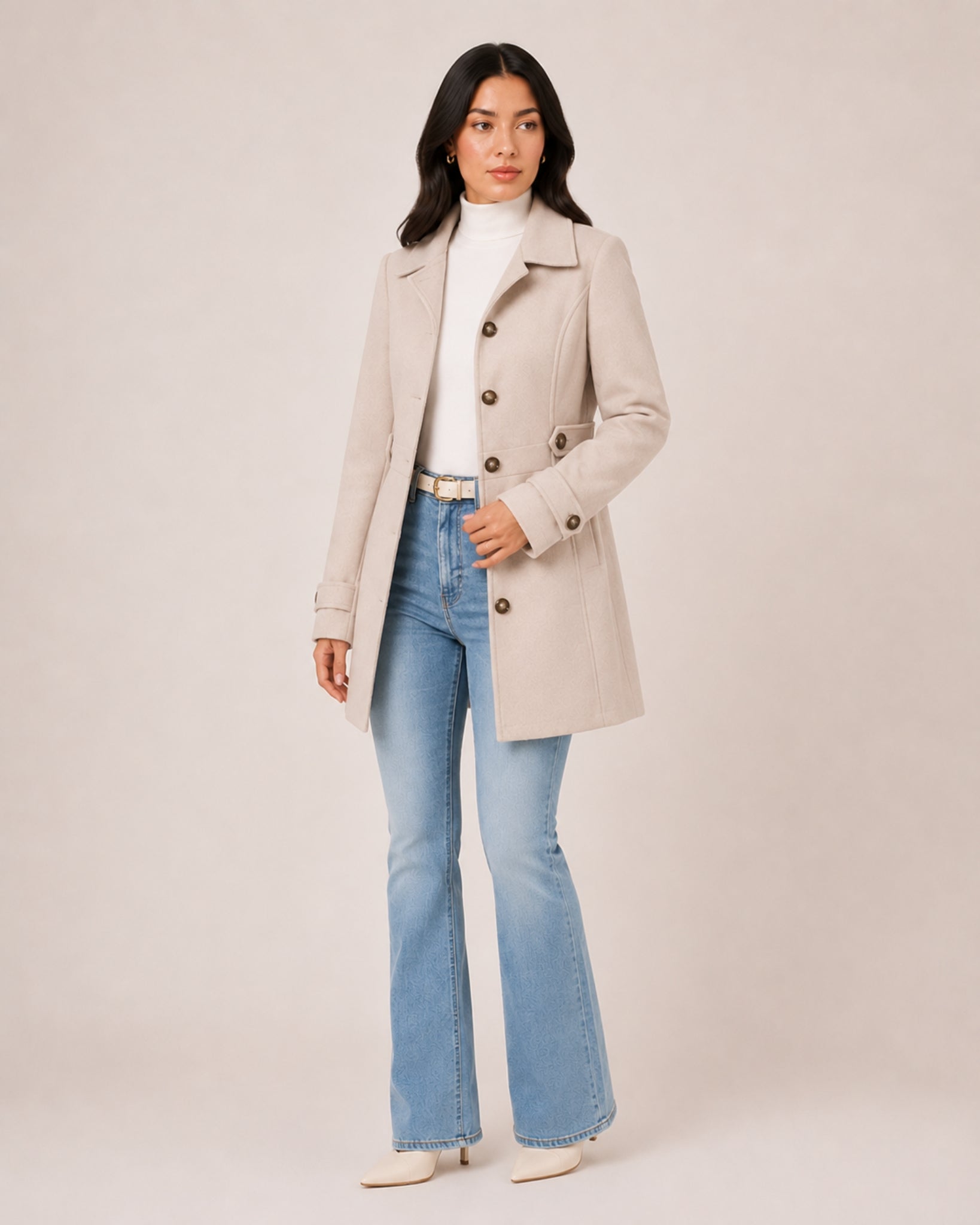 Women's Mid-Length Trench Coat – Tailored Button-Front Lightweight Coat