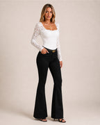 Women's White Lace Long Sleeve Top – Square Neck Lace Top