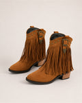 Women's Fringe Cowboy Boots Suede Ankle Style