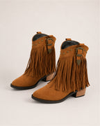 Women's Fringe Cowboy Boots Suede Ankle Style