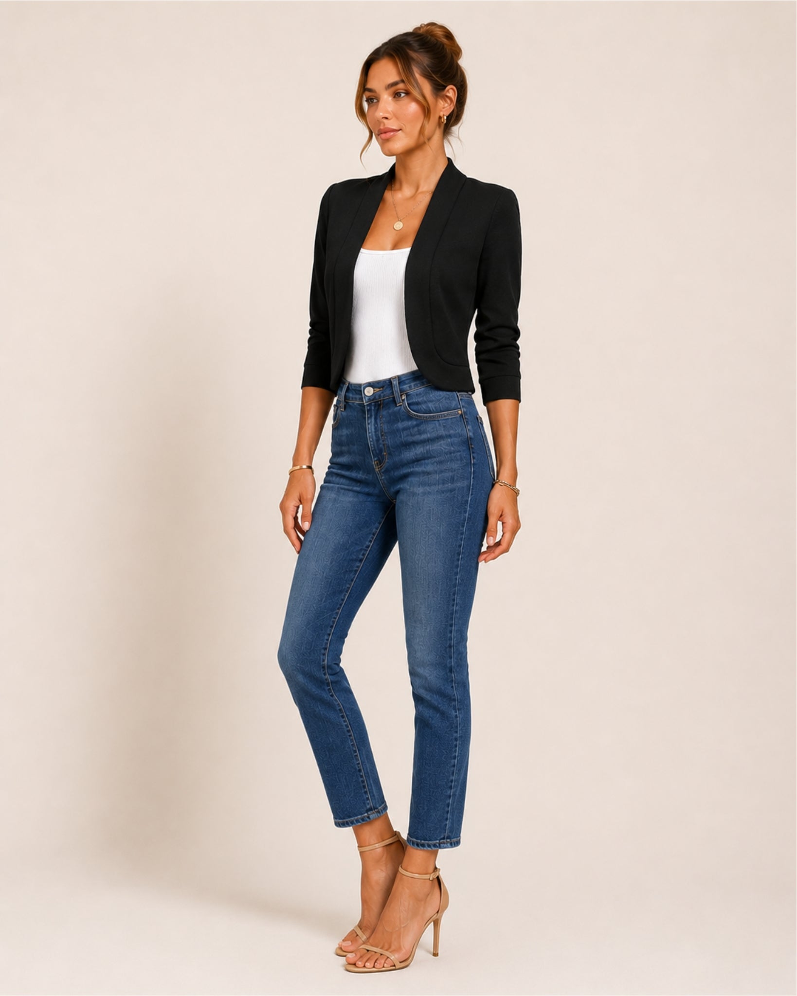 Women's Cropped Blazer with 3/4 Sleeves