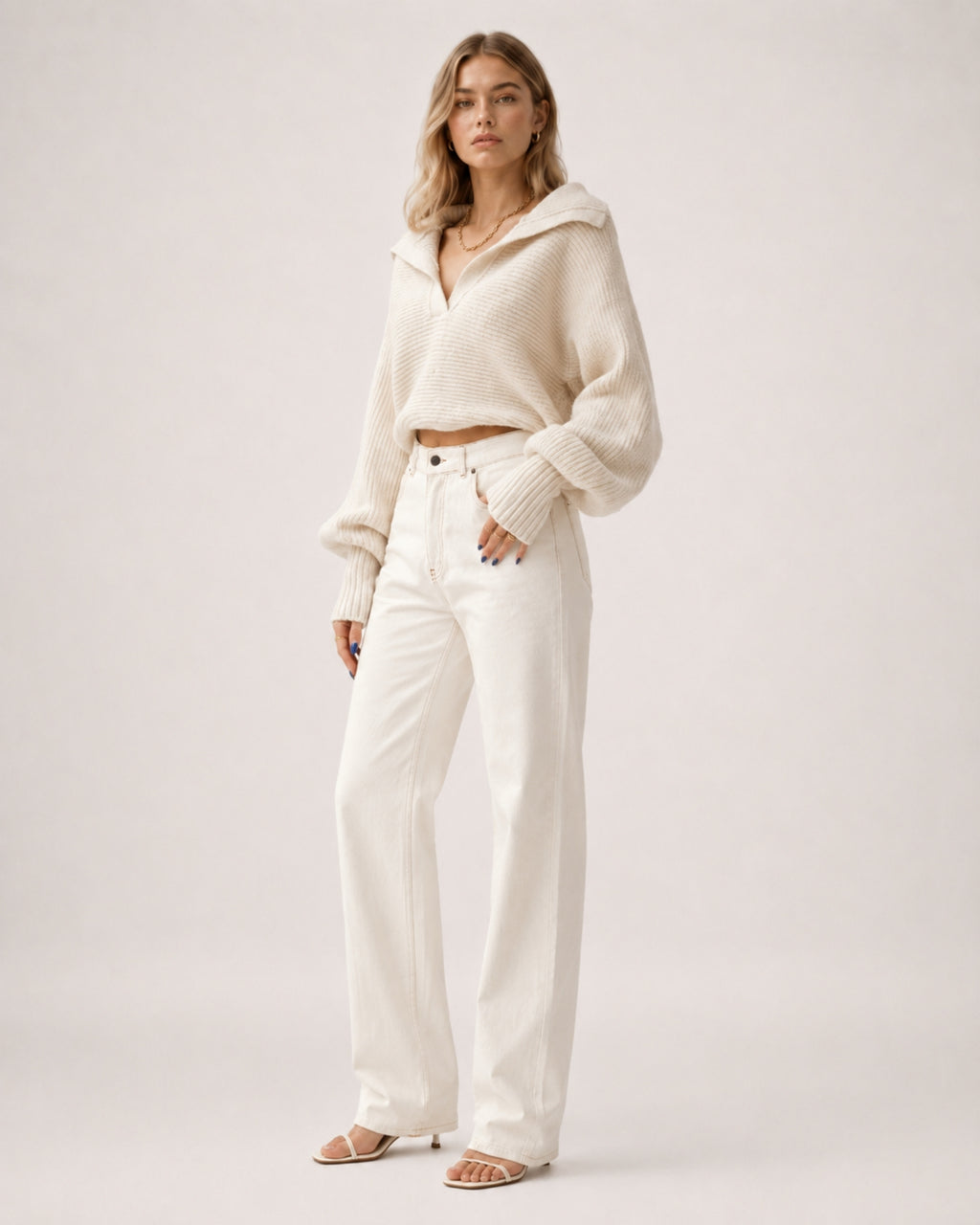 Women's Cropped Jumper Half Zip Chunky Knit Style