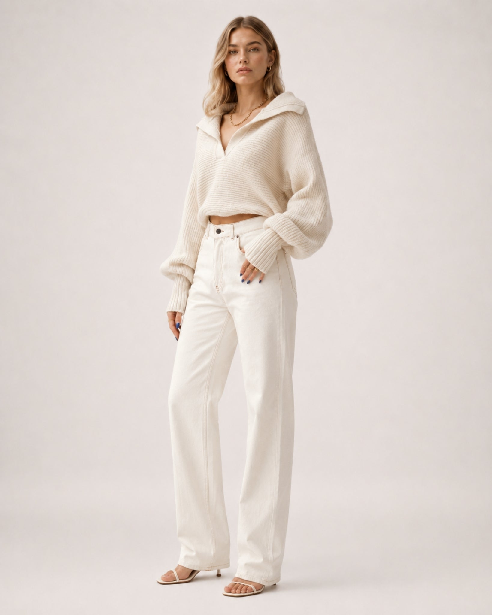 Women's Cropped Jumper Half Zip Chunky Knit Style