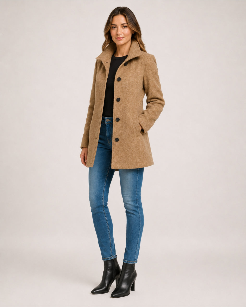 Women's Single-Breasted Mid-Length Coat with Pockets