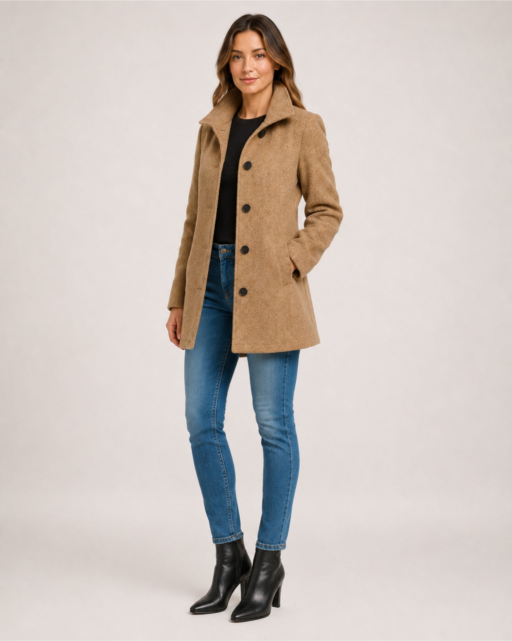 Women's Single-Breasted Mid-Length Coat with Pockets