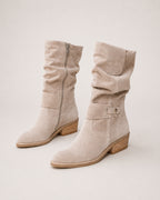 Women's Suede Slouch Boots Ankle Length Buckle Style
