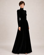 Women's Velvet Dress High Neck Long Sleeve A Line Style