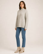 Women's Textured Roll-Neck Jumper with Basketweave Knit