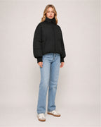 Women's Cropped Puffer Jacket with High Neck and Ribbed Cuffs