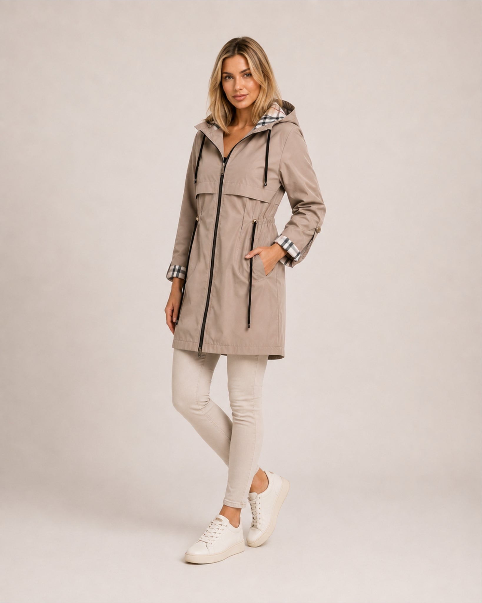 Women's Hooded Parka Coat with Adjustable Waist