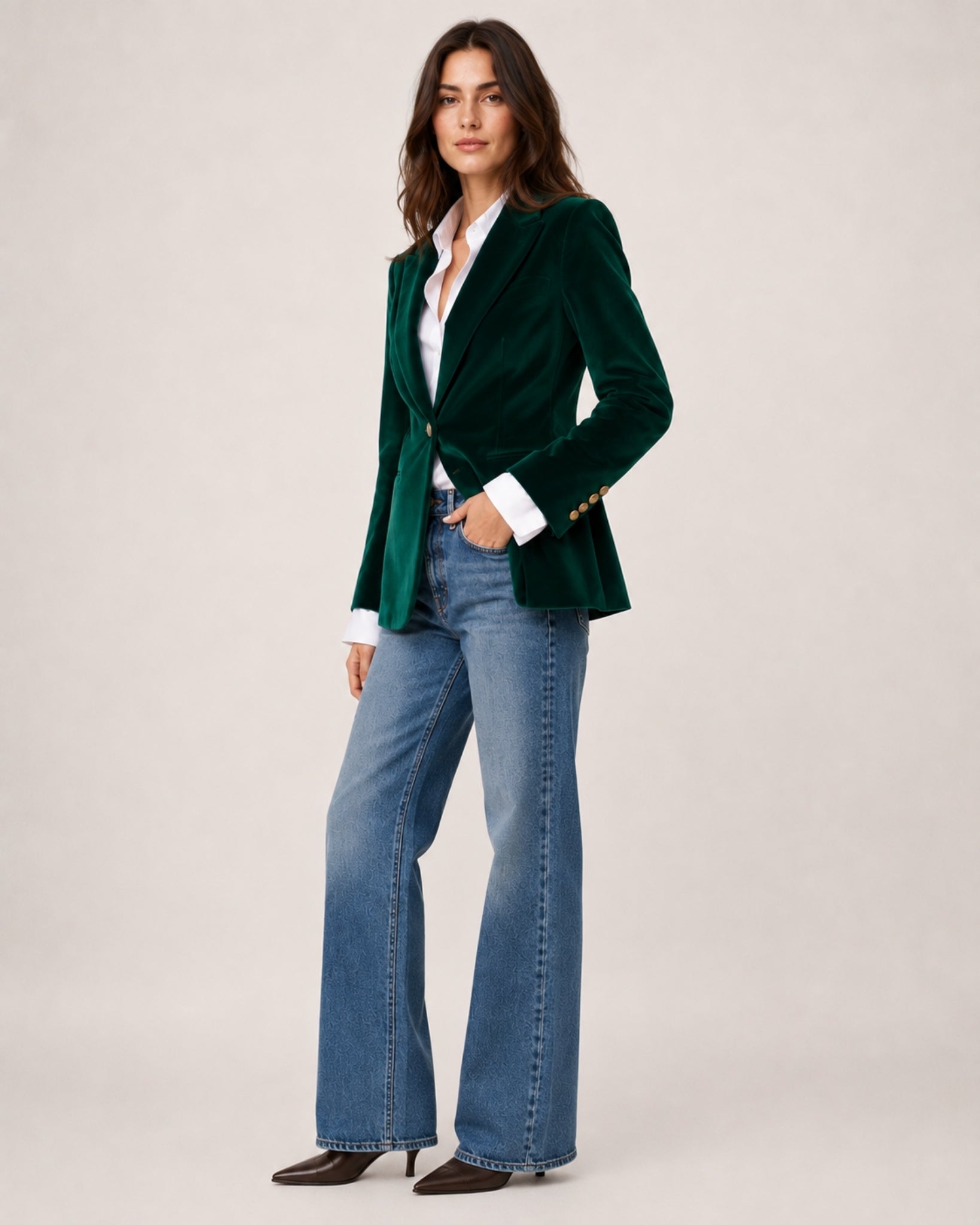 Women's Velvet Blazer Tailored Single Breasted Style