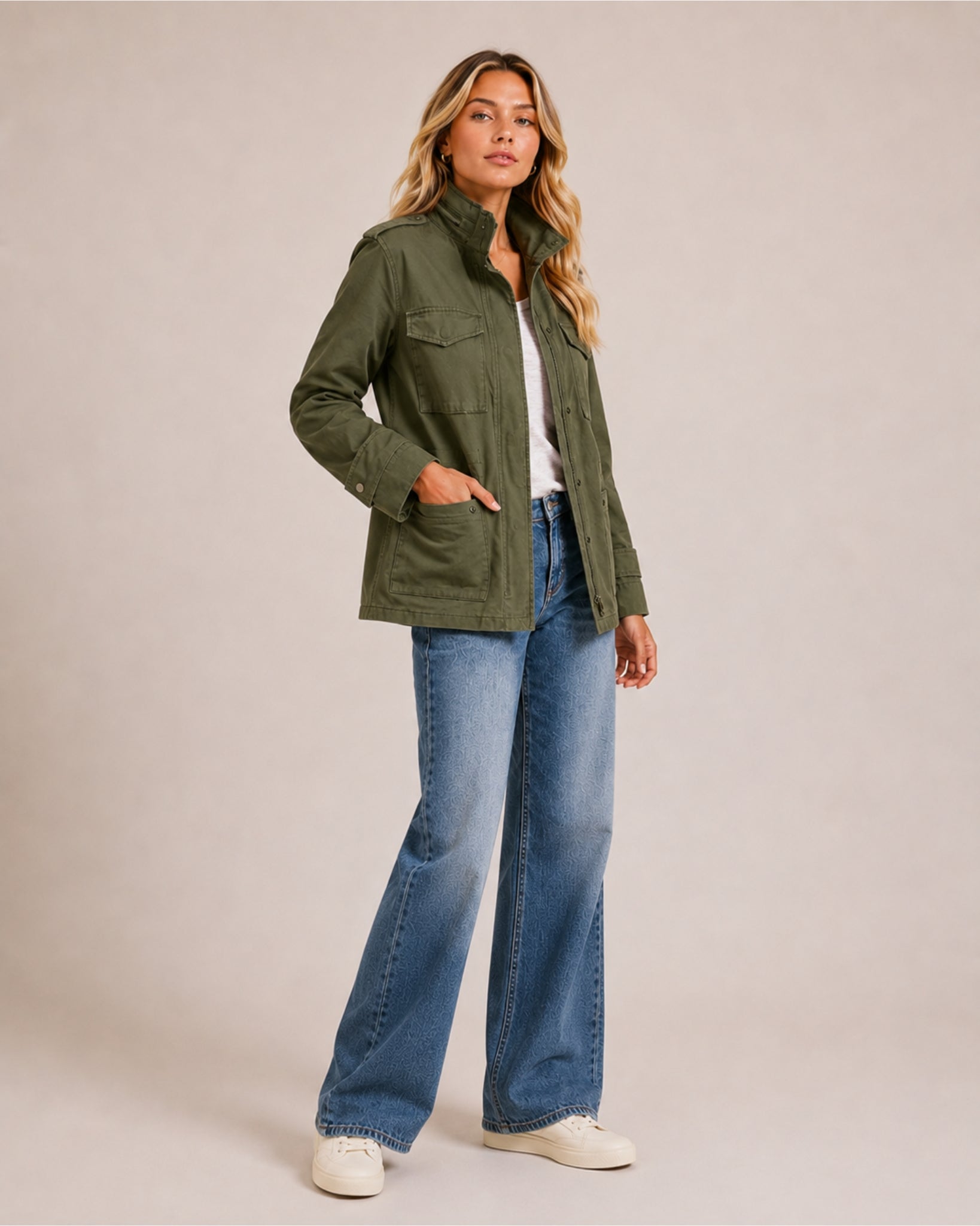 Women's Utility Jacket with Zip & Cargo Pockets