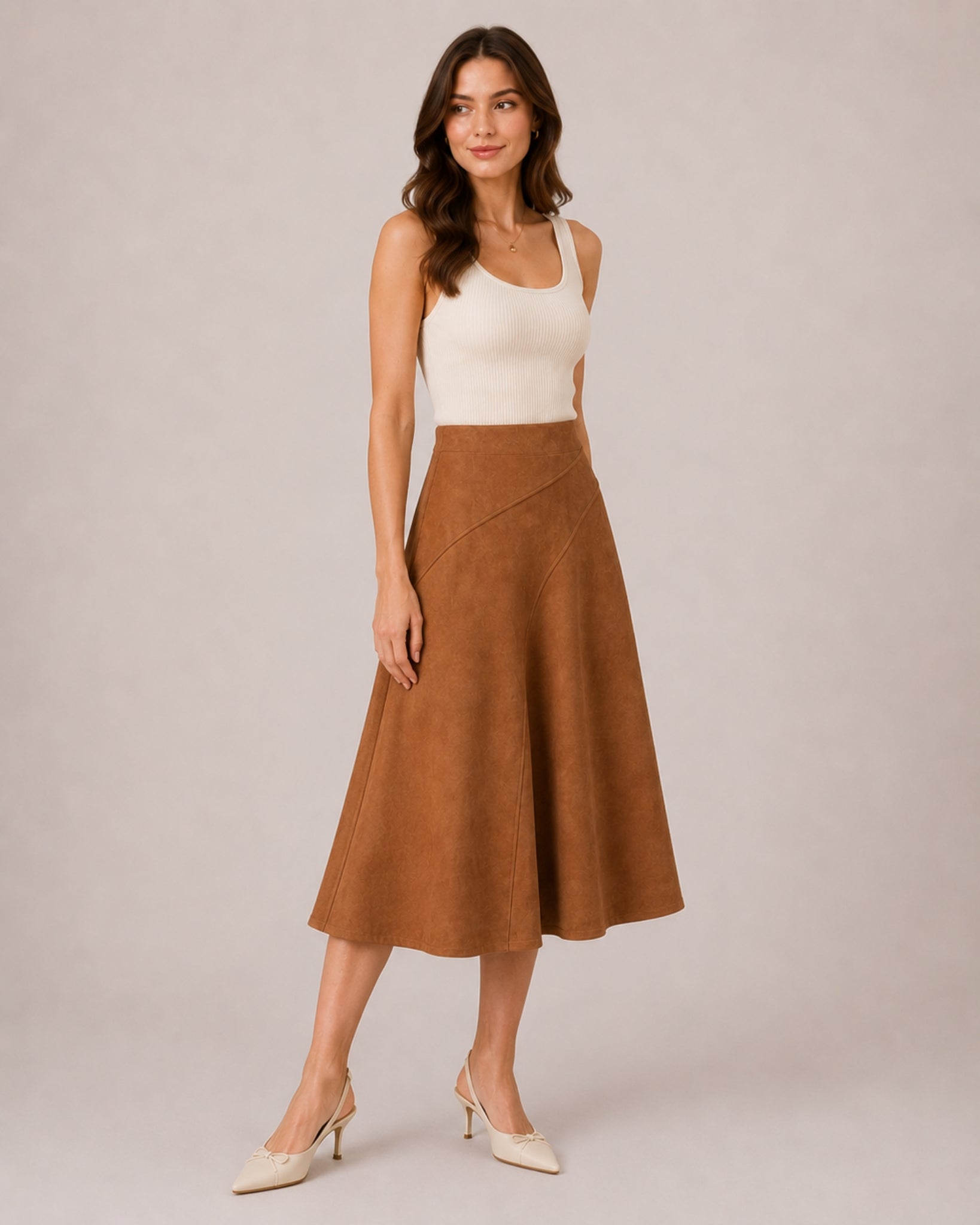 Women's Faux Suede A-Line Midi Skirt