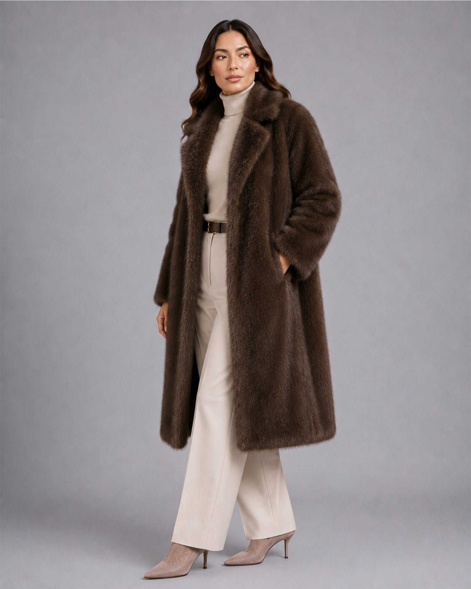 Women's Brown Faux Fur Coat – Long Fur Coat