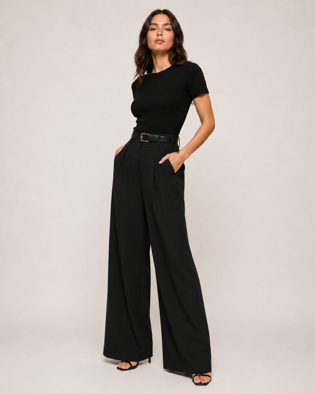 Women's High-Waisted Wide-Leg Tailored Trousers with Front Pleats