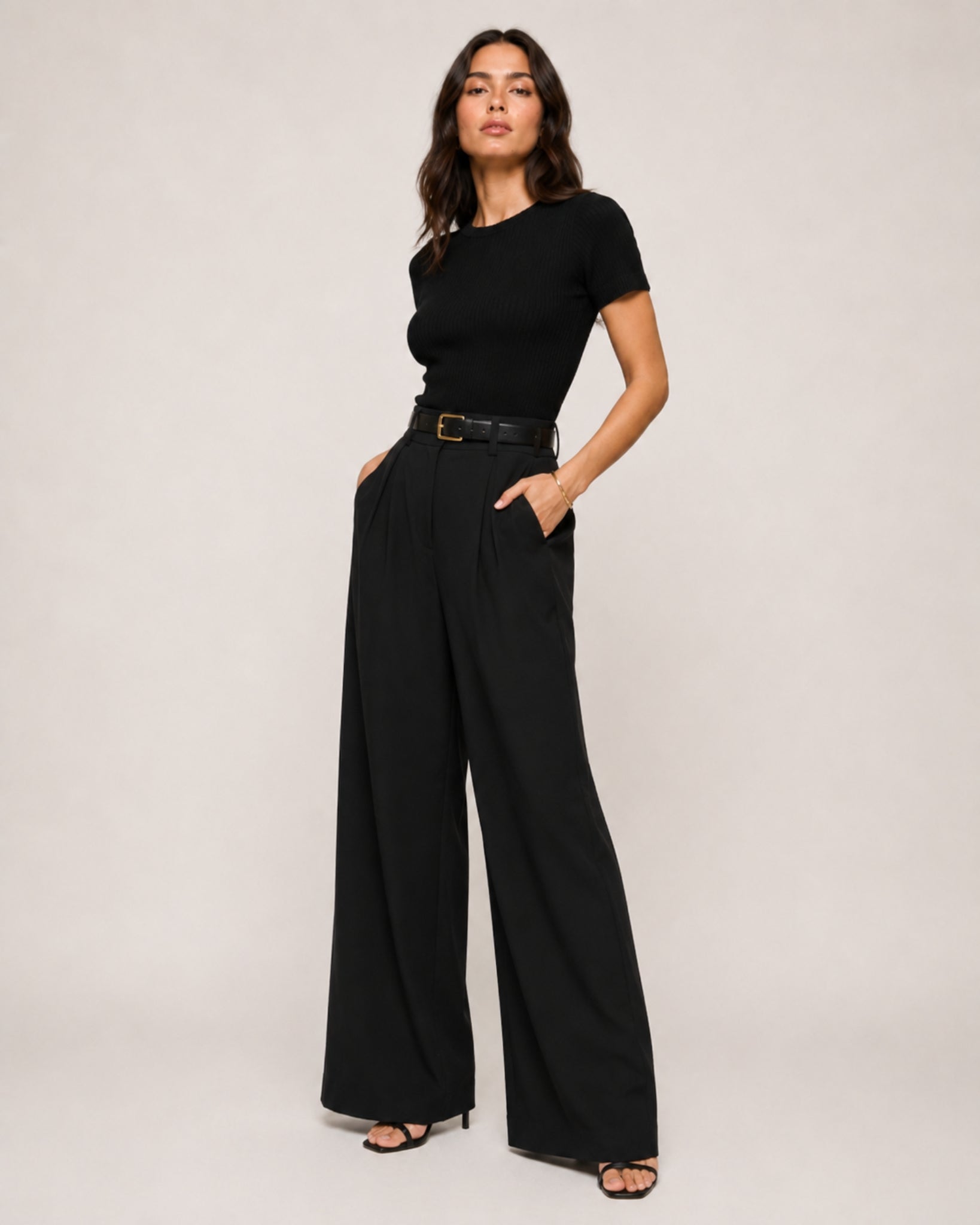 Women's High-Waisted Wide-Leg Tailored Trousers with Front Pleats