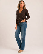 Women's Black V-Neck Button-Up Cardigan