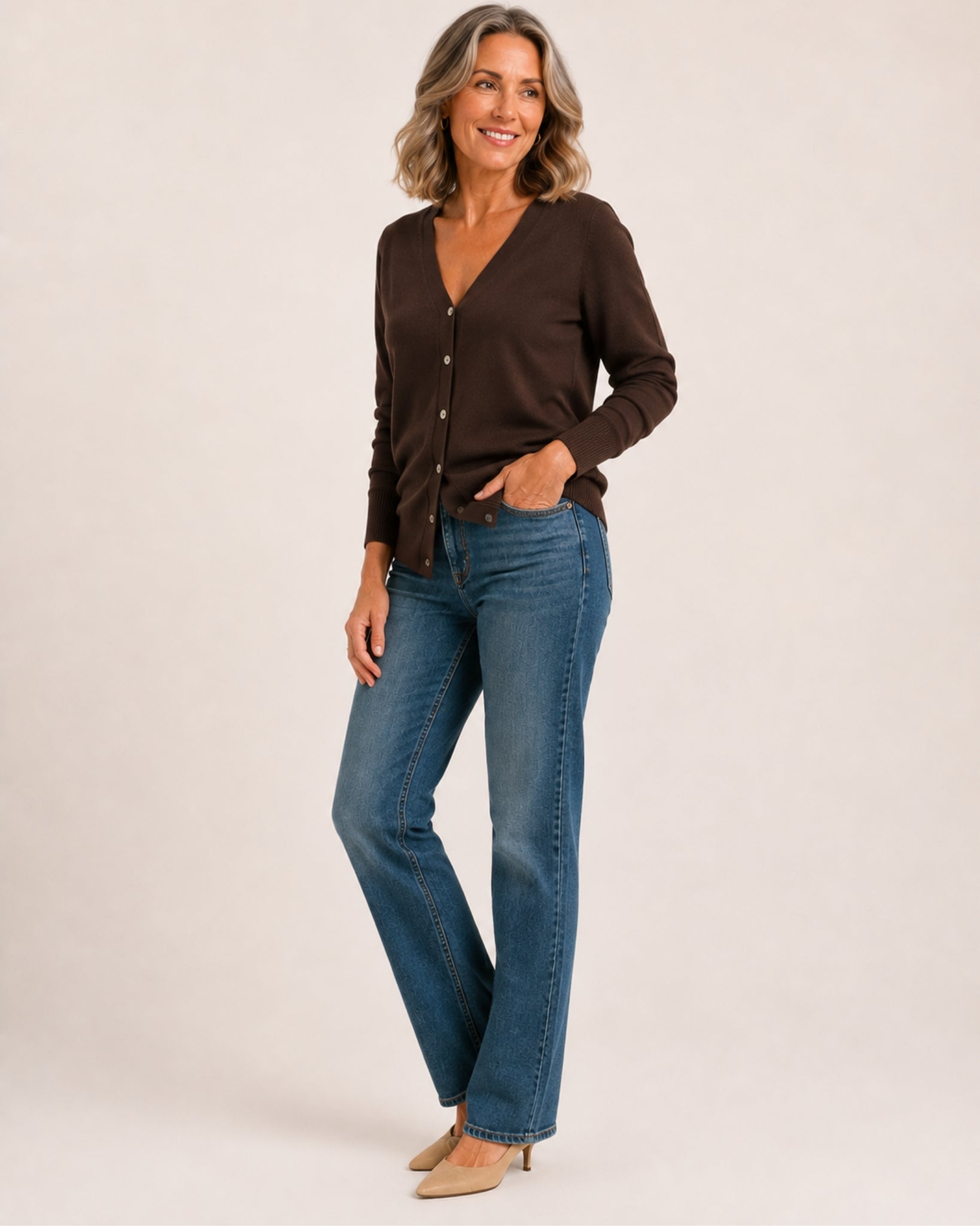 Women's Black V-Neck Button-Up Cardigan