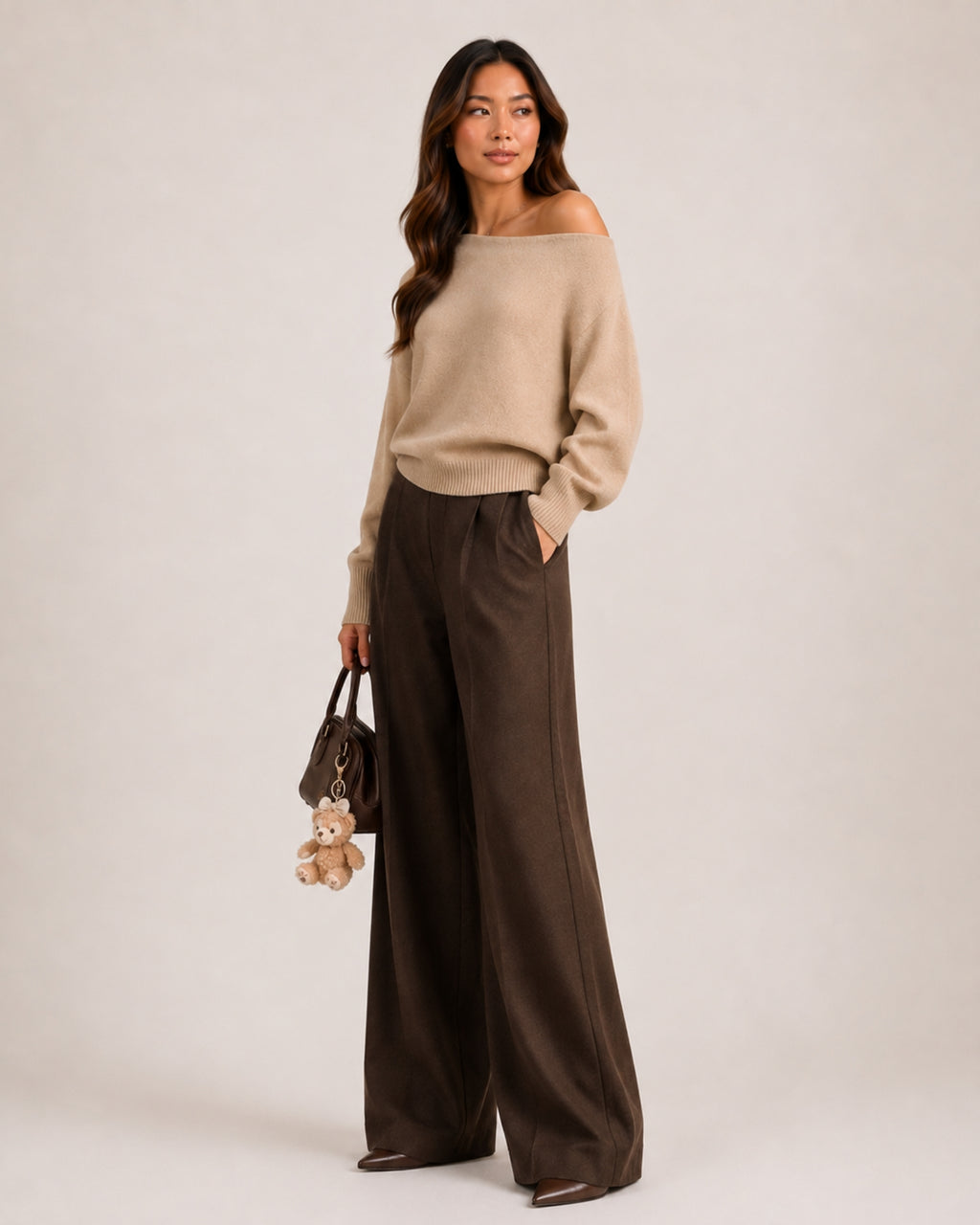 Women's Off Shoulder Knitted Jumper – Relaxed Asymmetric Knit