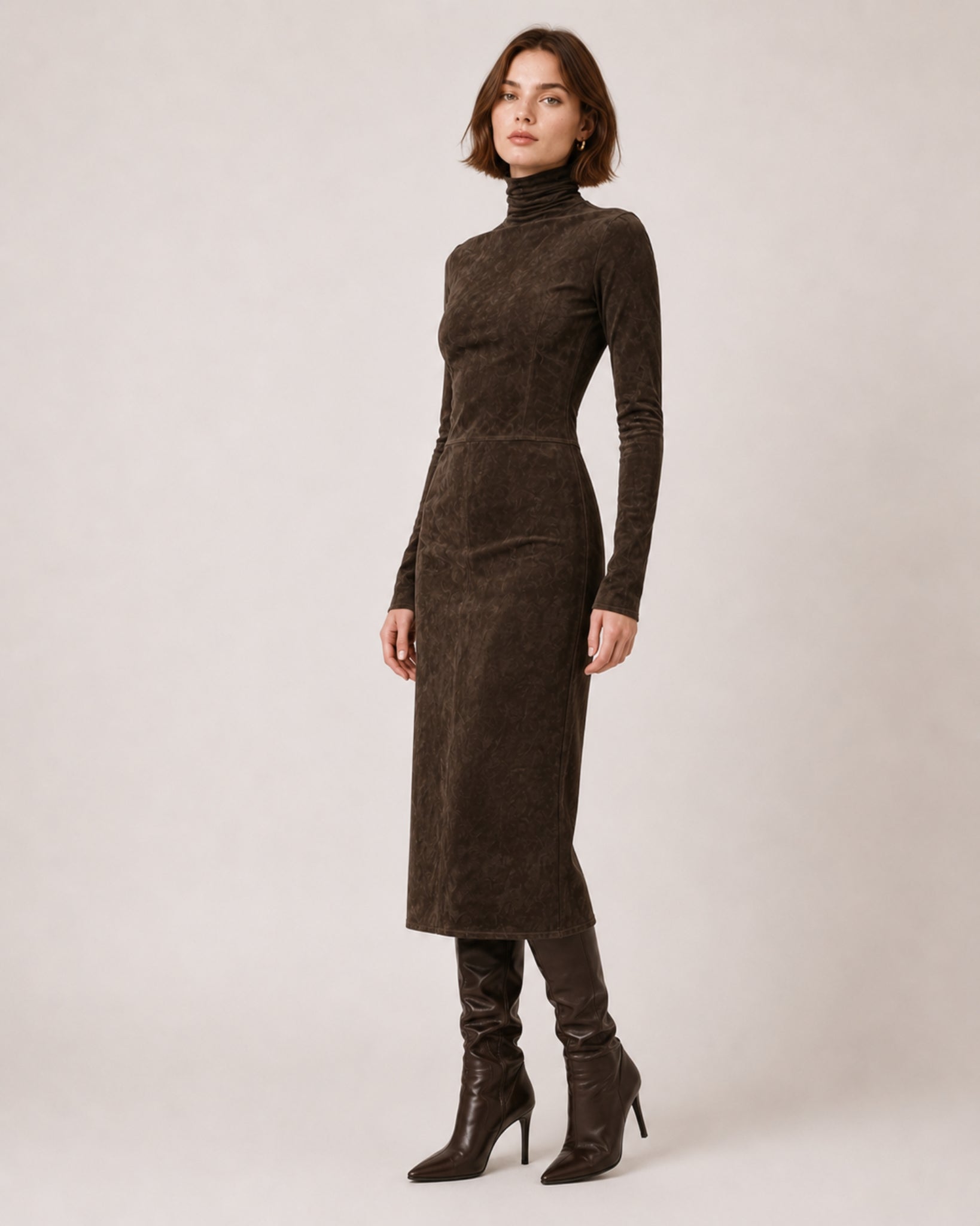 Women's Faux Suede Midi Dress – Long Sleeve