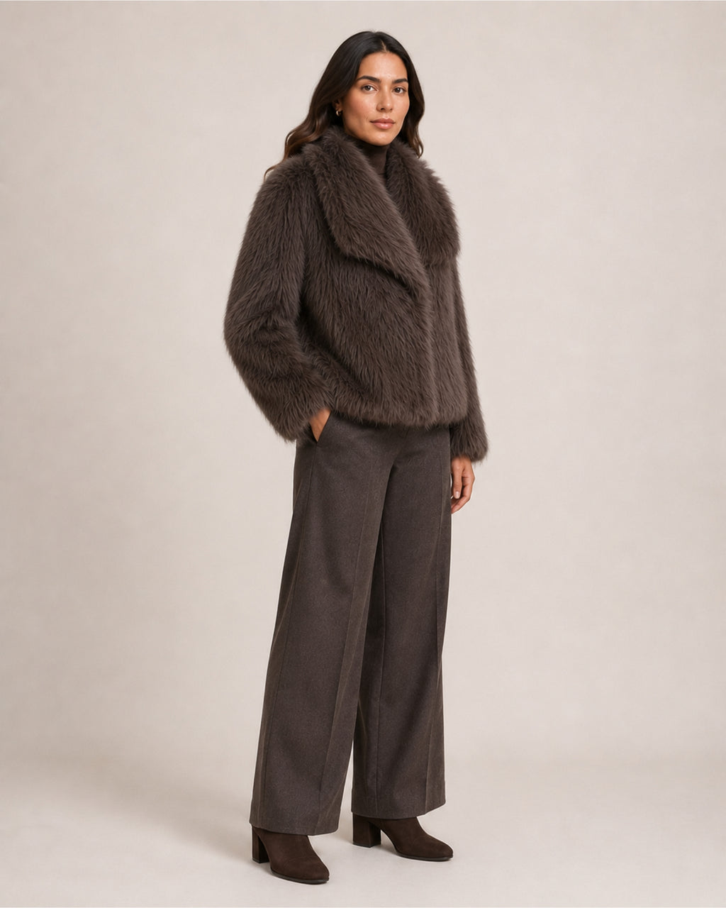 Women's Brown Faux Fur Jacket – Cropped Fur Jacket