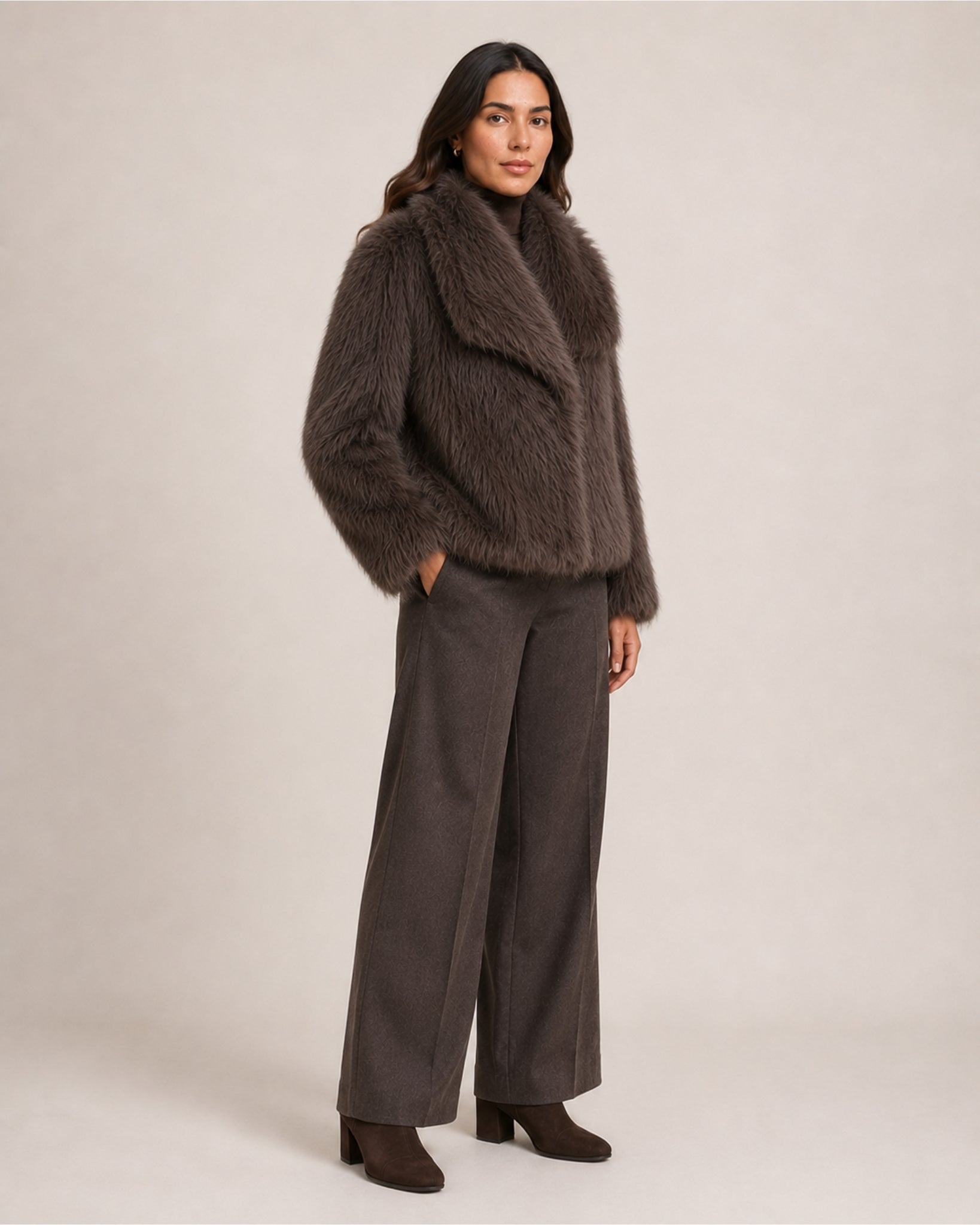 Women's Brown Faux Fur Jacket – Cropped Fur Jacket