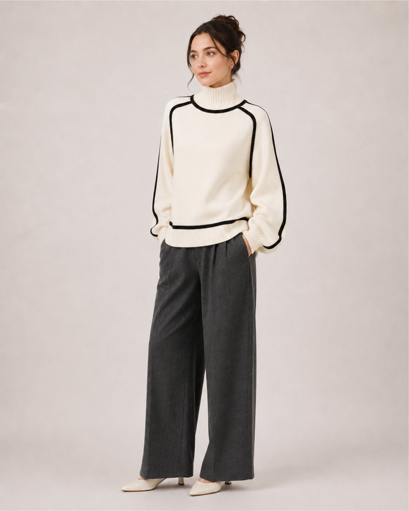 Women's Oversized Turtleneck Jumper with Contrast Trim